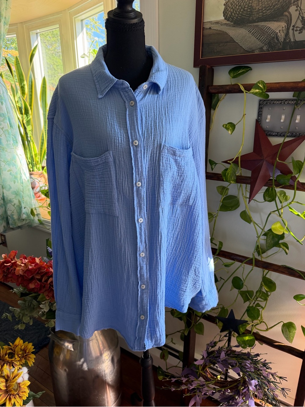 GAP Light Blue Cotton Gauze Button-Up Shirt Jacket